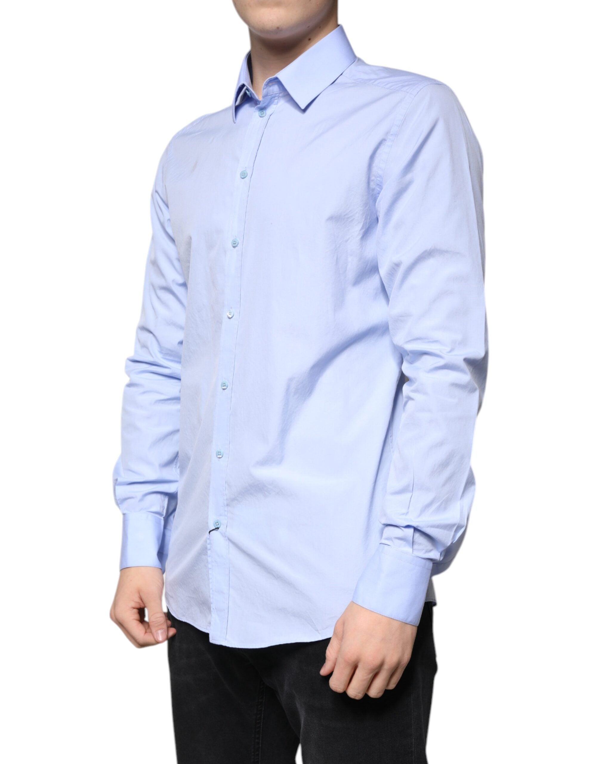 Dolce & Gabbana Light Blue Slim Fit GOLD Men's Cotton Shirt